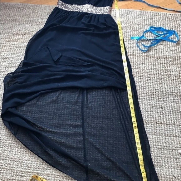 RED Clover Grecian style black backless dress with gold sequin accents. - Picture 5 of 9